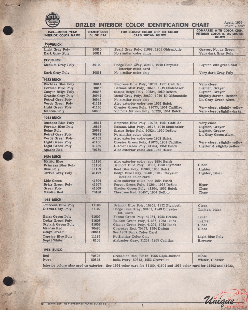 1950 Buick Paint Charts PPG 3